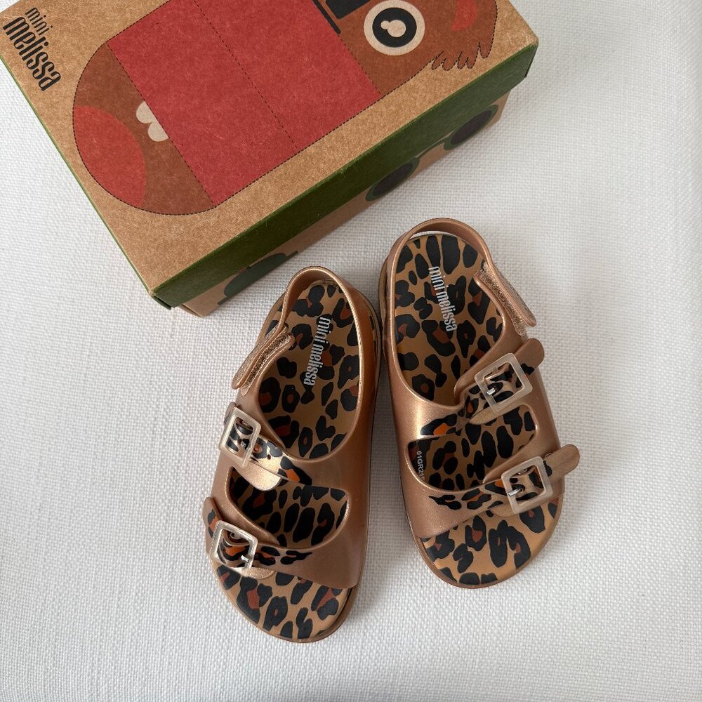 Mini Melissa Gold Leopard Print Sandals Toddler Size 9 Shoes NIB